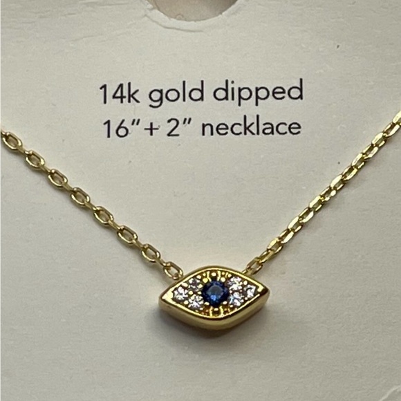 Jewelry - NWT Gold Dipped Evil Eye Necklace with Blue Center.  16”.